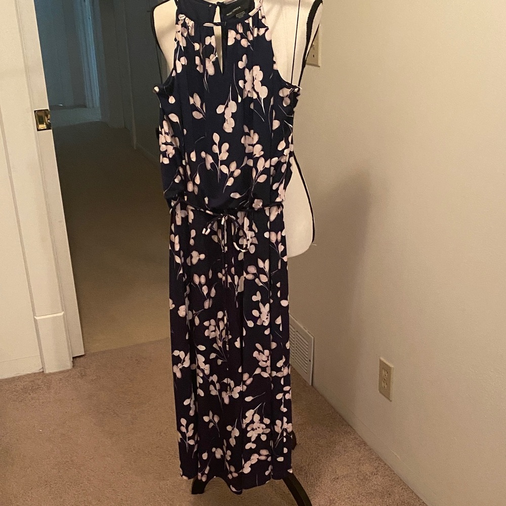 Maggy London Navy and Pink Floral Maxi Dress